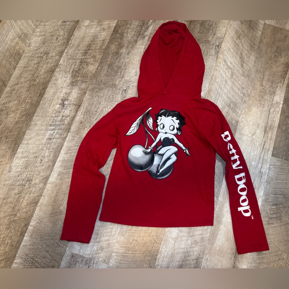 Betty Boop Red Kids Hoodie, transfer front and sleeve